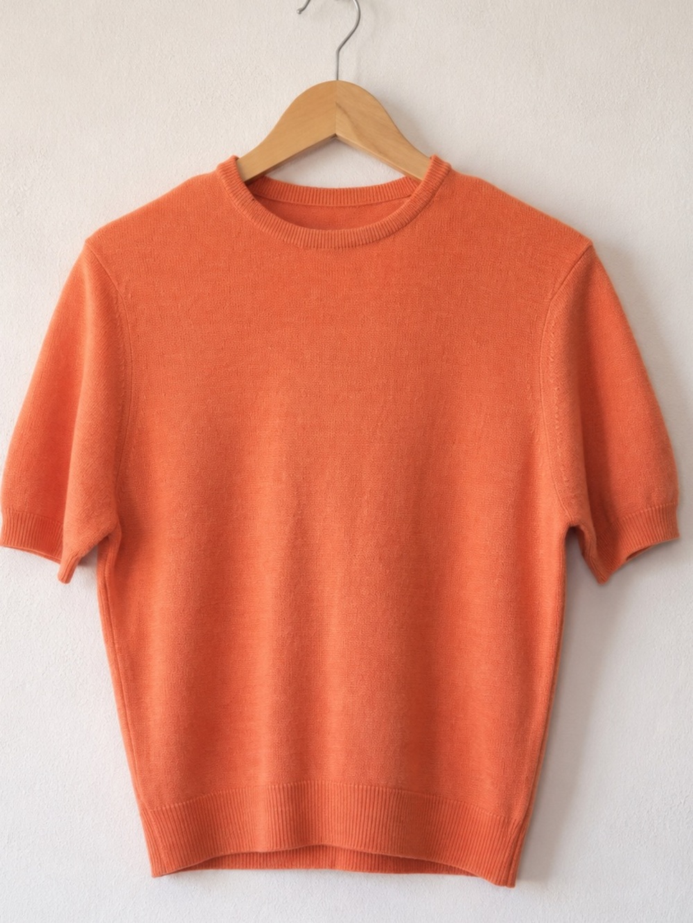 Vintage Jaeger Short Sleeve Knit Sweater Top Coral Orange Made in GB Size 38 / M